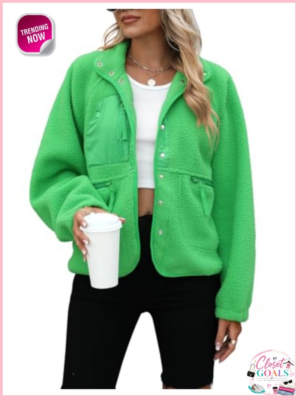 Sherpa Fleece Button Down Jacket Cropped Fuzzy Coat